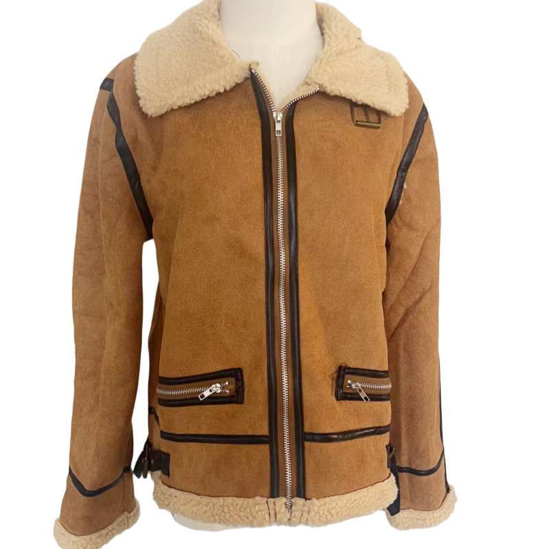 Ženska jakna od umjetne kože s reverom, zip zatvarač, dugi rukavi, umjetno krzno, street hipster stil