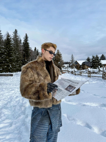 Muški kaput od umjetnog krzna, slobodan kroj, stojeći ovratnik, jednostruko kopčanje, korejski stil