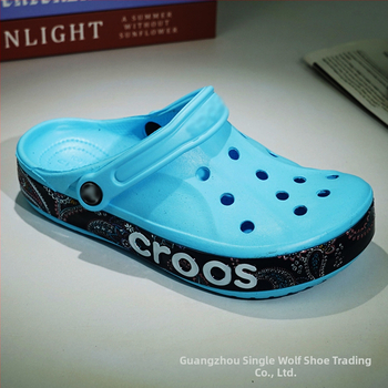 Sandale cu model pictat, partea superioară și talpa din EVA, Baotou toe, toc de 2 cm, închidere cu cataramă – stil plajă pentru toate anotimpurile