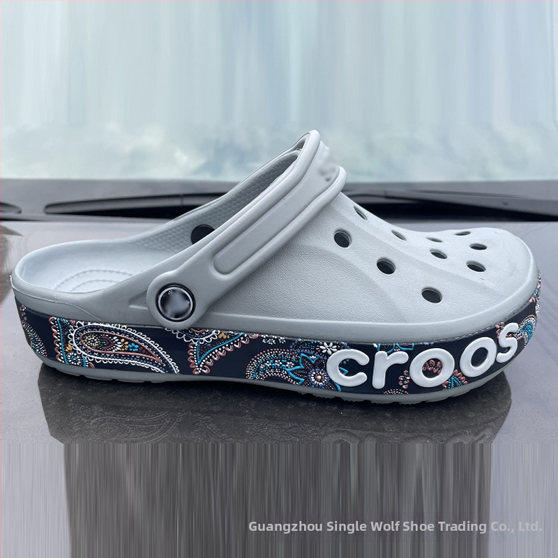 Sandale cu model pictat, partea superioară și talpa din EVA, Baotou toe, toc de 2 cm, închidere cu cataramă – stil plajă pentru toate anotimpurile