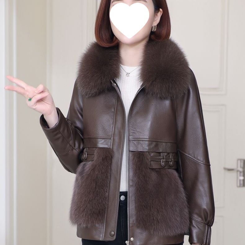 Ženska jakna od umjetne kože sa četvrtastim ovratnikom, bez rukava, zatvarač, washed leather stil