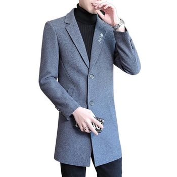Muški kaput srednje duljine, korejski stil, uski kroj, mješavina poliestera i vune, jednoredno kopčanje