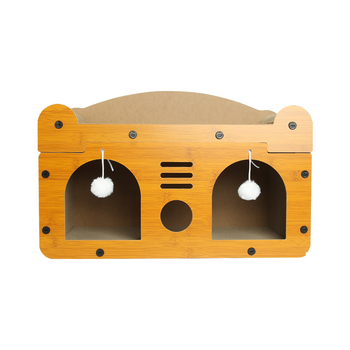 Ushiman Πολλαπλών χρήσεων πίνακας γρατσουνίσματος για γάτες με ενσωματωμένο φωλιά και καναπέ — τρισδιάστατη διόροφος δομή, χαρτί ως υλικό, χαριτωμένο στυλ