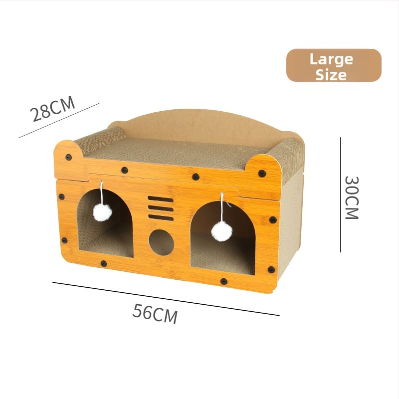 Ushiman Πολλαπλών χρήσεων πίνακας γρατσουνίσματος για γάτες με ενσωματωμένο φωλιά και καναπέ — τρισδιάστατη διόροφος δομή, χαρτί ως υλικό, χαριτωμένο στυλ