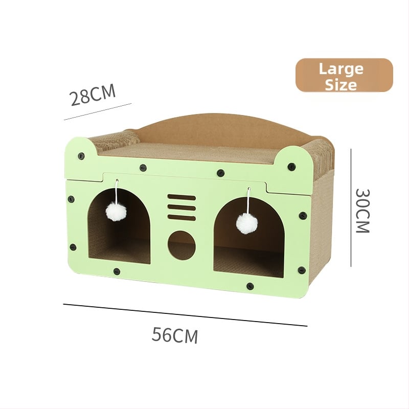 Ushiman Πολλαπλών χρήσεων πίνακας γρατσουνίσματος για γάτες με ενσωματωμένο φωλιά και καναπέ — τρισδιάστατη διόροφος δομή, χαρτί ως υλικό, χαριτωμένο στυλ