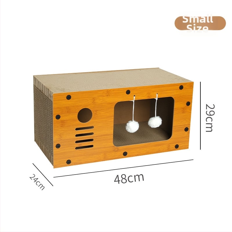 Ushiman Πολλαπλών χρήσεων πίνακας γρατσουνίσματος για γάτες με ενσωματωμένο φωλιά και καναπέ — τρισδιάστατη διόροφος δομή, χαρτί ως υλικό, χαριτωμένο στυλ