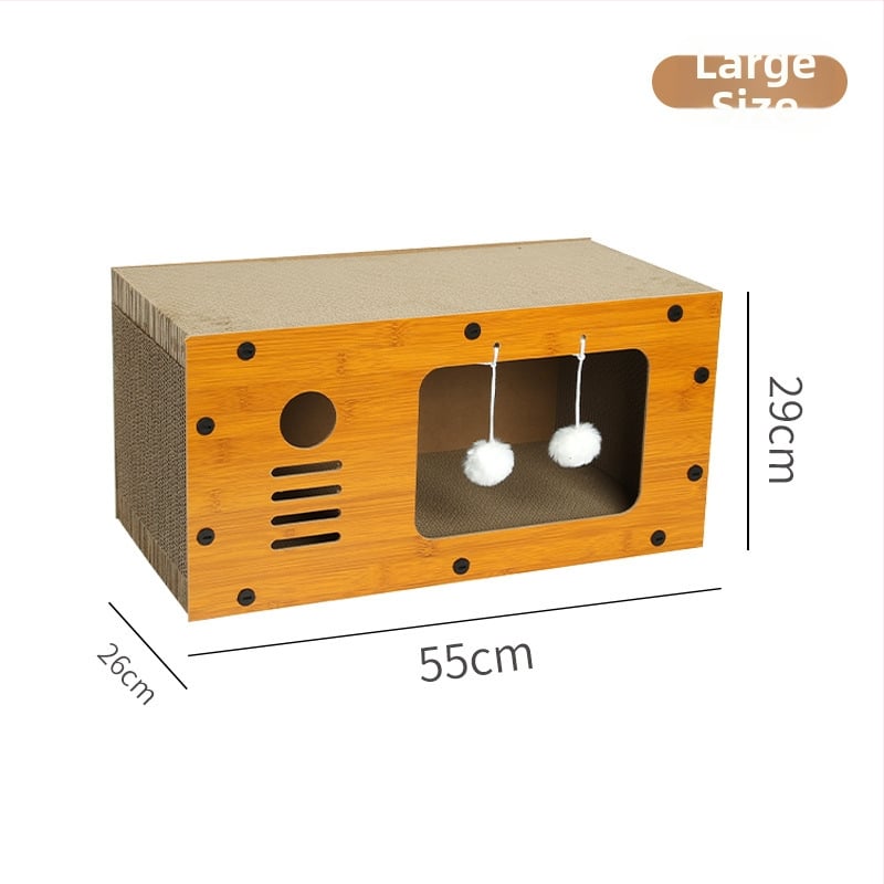 Ushiman Πολλαπλών χρήσεων πίνακας γρατσουνίσματος για γάτες με ενσωματωμένο φωλιά και καναπέ — τρισδιάστατη διόροφος δομή, χαρτί ως υλικό, χαριτωμένο στυλ