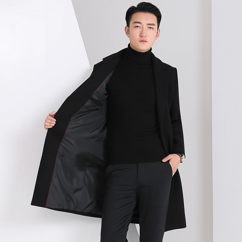 Vuneni kaput, korejskog stila, slim-fit, srednja duljina, 96% poliester
