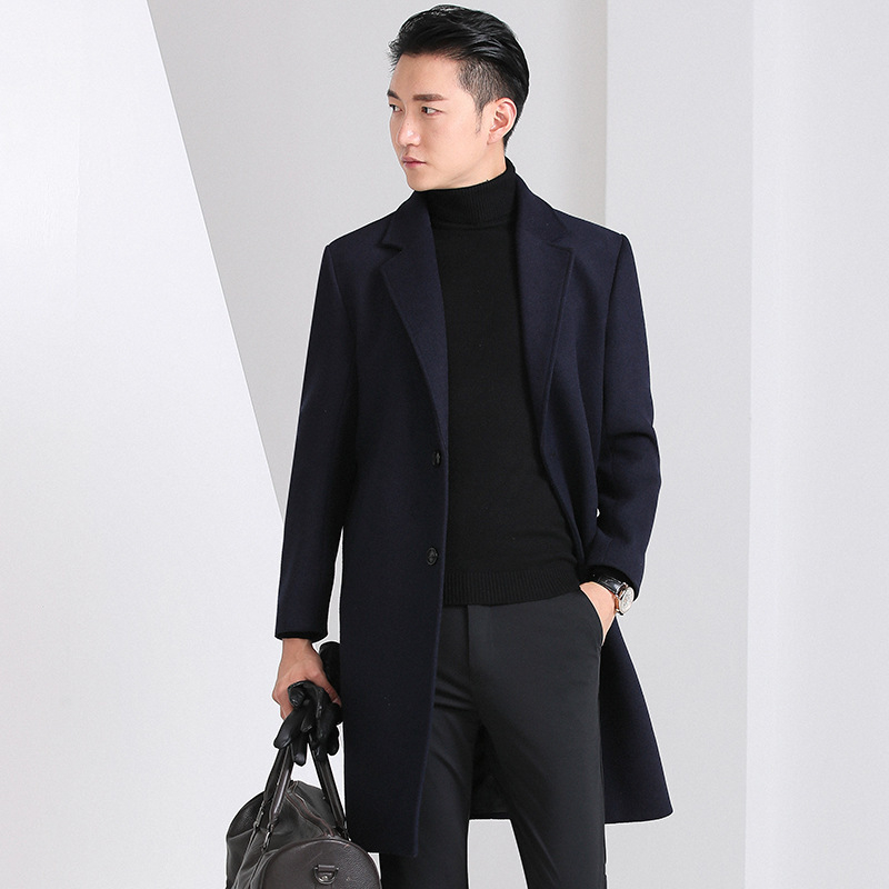 Vuneni kaput, korejskog stila, slim-fit, srednja duljina, 96% poliester