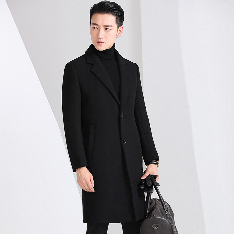 Vuneni kaput, korejskog stila, slim-fit, srednja duljina, 96% poliester