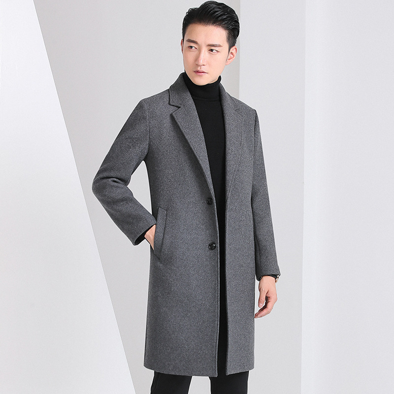 Vuneni kaput, korejskog stila, slim-fit, srednja duljina, 96% poliester