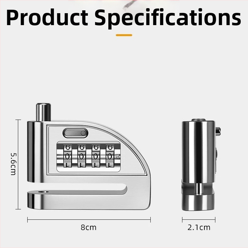 4-ciferný zámok na kotúčovú brzdu pre bicykle, elektrické bicykle a motocykle – Model D01, hliníková zliatina, 235 g, Prispôsobenie k dispozícii