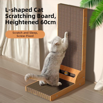 Δίσκος γρατσουνίσματος για γάτες σε σχήμα L, κάθετος, ανθεκτικός στη φθορά και χωρίς τρίχες, μεγάλος, από κυματοειδές χαρτόνι