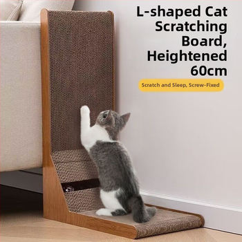 Δίσκος γρατσουνίσματος για γάτες σε σχήμα L, κάθετος, ανθεκτικός στη φθορά και χωρίς τρίχες, μεγάλος, από κυματοειδές χαρτόνι