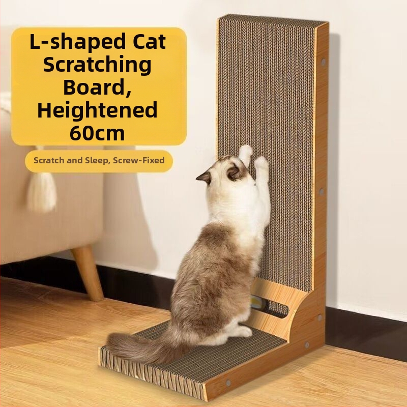 Δίσκος γρατσουνίσματος για γάτες σε σχήμα L, κάθετος, ανθεκτικός στη φθορά και χωρίς τρίχες, μεγάλος, από κυματοειδές χαρτόνι