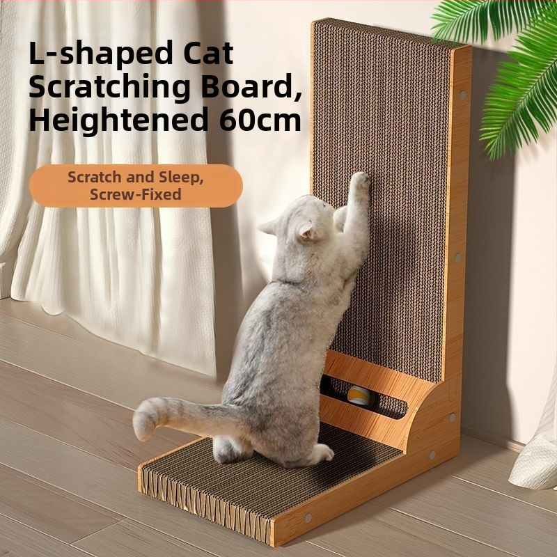 Δίσκος γρατσουνίσματος για γάτες σε σχήμα L, κάθετος, ανθεκτικός στη φθορά και χωρίς τρίχες, μεγάλος, από κυματοειδές χαρτόνι