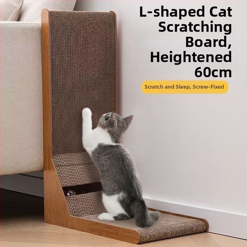 Δίσκος γρατσουνίσματος για γάτες σε σχήμα L, κάθετος, ανθεκτικός στη φθορά και χωρίς τρίχες, μεγάλος, από κυματοειδές χαρτόνι