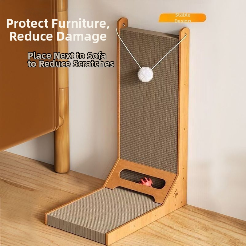 Δίσκος γρατσουνίσματος για γάτες σε σχήμα L, κάθετος, ανθεκτικός στη φθορά και χωρίς τρίχες, μεγάλος, από κυματοειδές χαρτόνι