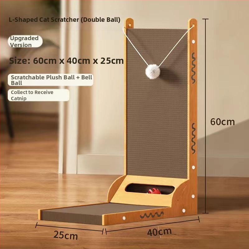 Δίσκος γρατσουνίσματος για γάτες σε σχήμα L, κάθετος, ανθεκτικός στη φθορά και χωρίς τρίχες, μεγάλος, από κυματοειδές χαρτόνι