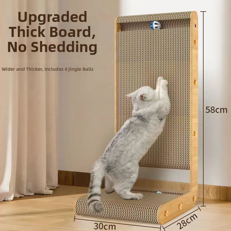 Δίσκος γρατσουνίσματος για γάτες σε σχήμα L, κάθετος, ανθεκτικός στη φθορά και χωρίς τρίχες, μεγάλος, από κυματοειδές χαρτόνι