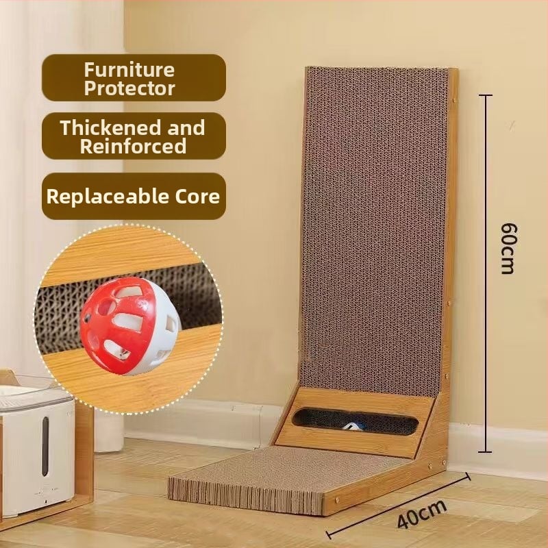 Δίσκος γρατσουνίσματος για γάτες σε σχήμα L, κάθετος, ανθεκτικός στη φθορά και χωρίς τρίχες, μεγάλος, από κυματοειδές χαρτόνι