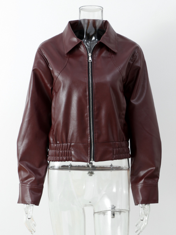 PU kožna jakna s prednjom šnuralom, slim kroj, V-izrez, moto street stil