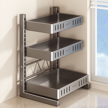 Konyhai fűszertároló állvány, 201 rozsdamentes acél, szerelés nélkül, többszintes pulton