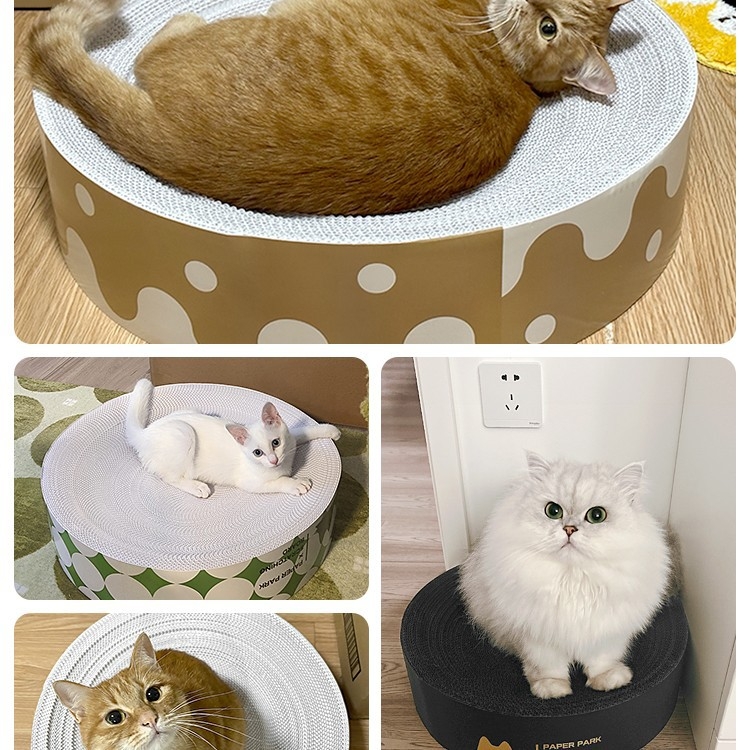 Ενσωματωμένη φωλιά γάτας και επιφάνεια γρατσουνίσματος από κυματοειδή χαρτόνι, διπλής όψεως ανθεκτική στη φθορά, κυκλική βάση γρατσουνίσματος
