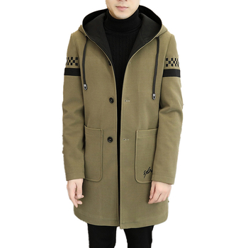 Muška duga vunena jakna s kapuljačom, fleece podstava, britanski kroj, bez ovratnika, zatvaranje na jedan red gumbima