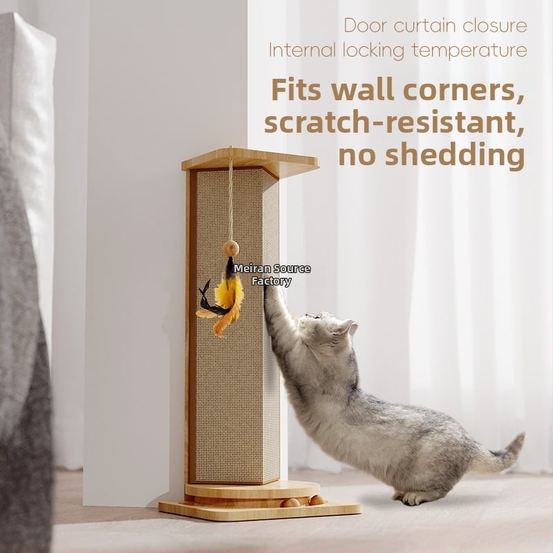 Πίνακας γρατσουνίσματος για γάτες και γωνιακός κάθετος πόστο με ξύλινο σίζαλ — απλό σχέδιο (1 τεμ.; υλικό: ξύλινο σίζαλ; στυλ: απλό)