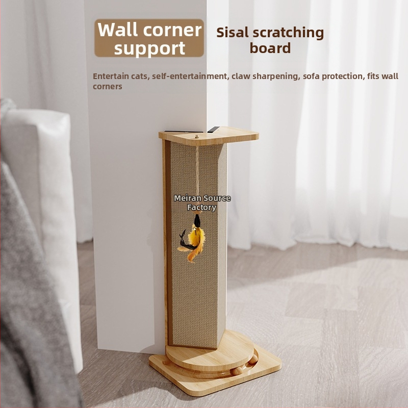 Πίνακας γρατσουνίσματος για γάτες και γωνιακός κάθετος πόστο με ξύλινο σίζαλ — απλό σχέδιο (1 τεμ.; υλικό: ξύλινο σίζαλ; στυλ: απλό)