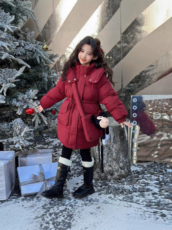 Dječja zimska jakna s poliesterom punjenjem, kapuljačom, zatvaračem, jednobojni dizajn, model 2025, za djevojčice