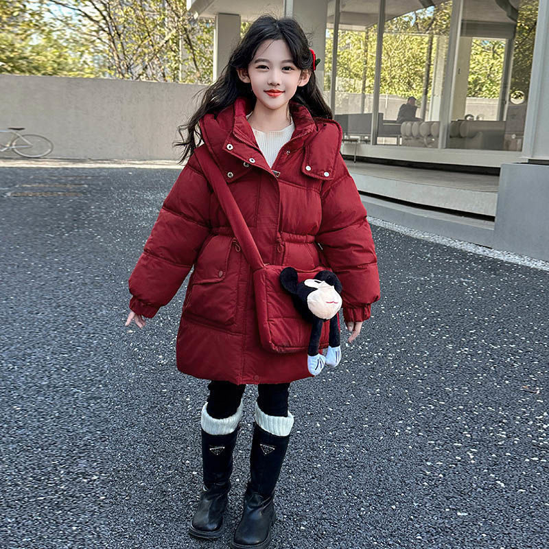 Dječja zimska jakna s poliesterom punjenjem, kapuljačom, zatvaračem, jednobojni dizajn, model 2025, za djevojčice