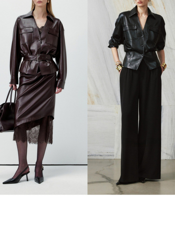 Ženska PU kožna jakna, V-izrez, slobodan kroj, elegantan gradski stil, kopčanje kopčama