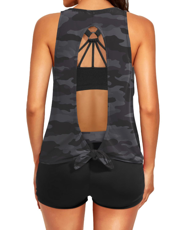 Σετ μπικίνι τριών τεμαχίων για γυναίκες με ενσωματωμένα μαξιλαράκια στήθους και ανοιχτή πλάτη, πολυεστερικό ύφασμα