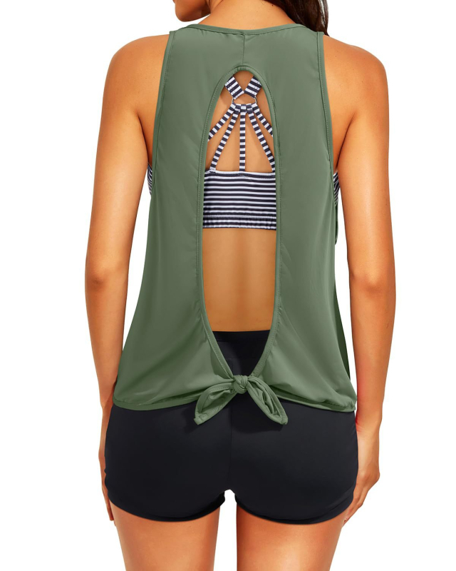 Σετ μπικίνι τριών τεμαχίων για γυναίκες με ενσωματωμένα μαξιλαράκια στήθους και ανοιχτή πλάτη, πολυεστερικό ύφασμα