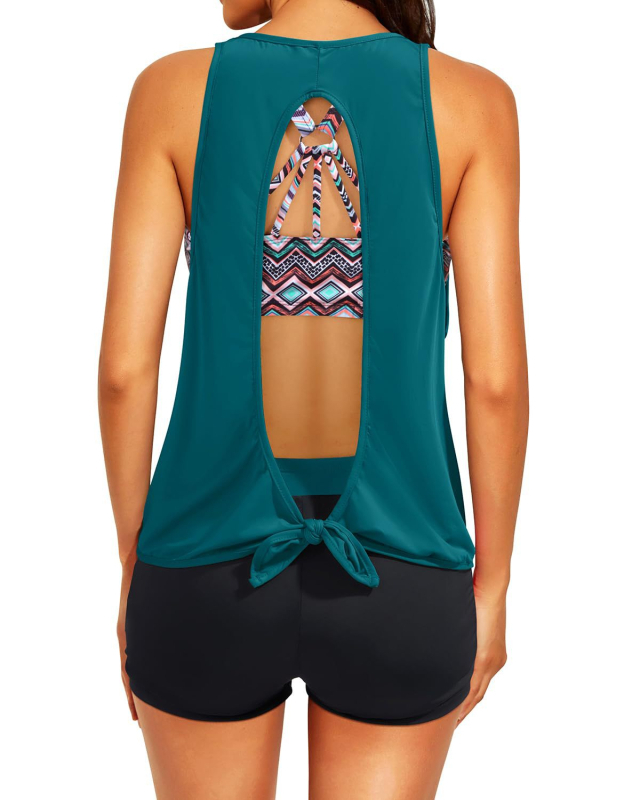 Σετ μπικίνι τριών τεμαχίων για γυναίκες με ενσωματωμένα μαξιλαράκια στήθους και ανοιχτή πλάτη, πολυεστερικό ύφασμα