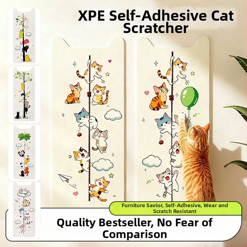 Κατακόρυφη επιτοίχια σανίδα γρατσουνίσματος γάτας με καρτούν σχέδιο, ύφασμα, προστασία επίπλων