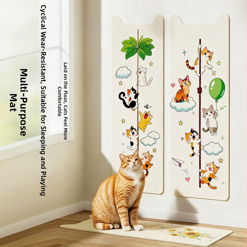 Κατακόρυφη επιτοίχια σανίδα γρατσουνίσματος γάτας με καρτούν σχέδιο, ύφασμα, προστασία επίπλων
