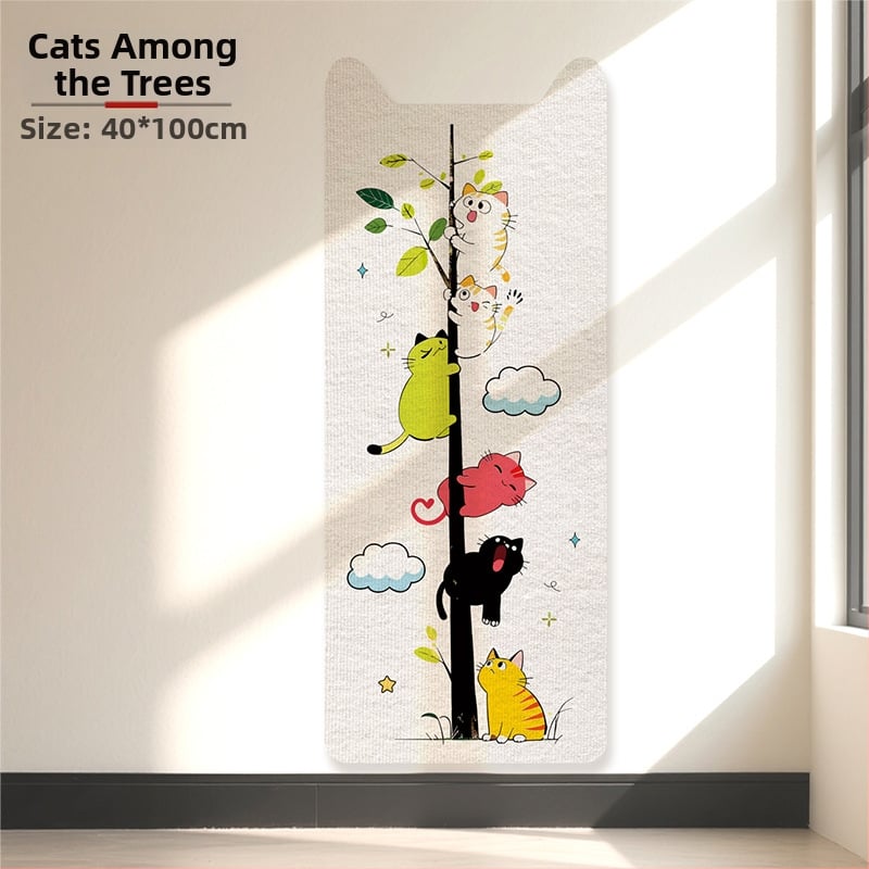 Κατακόρυφη επιτοίχια σανίδα γρατσουνίσματος γάτας με καρτούν σχέδιο, ύφασμα, προστασία επίπλων