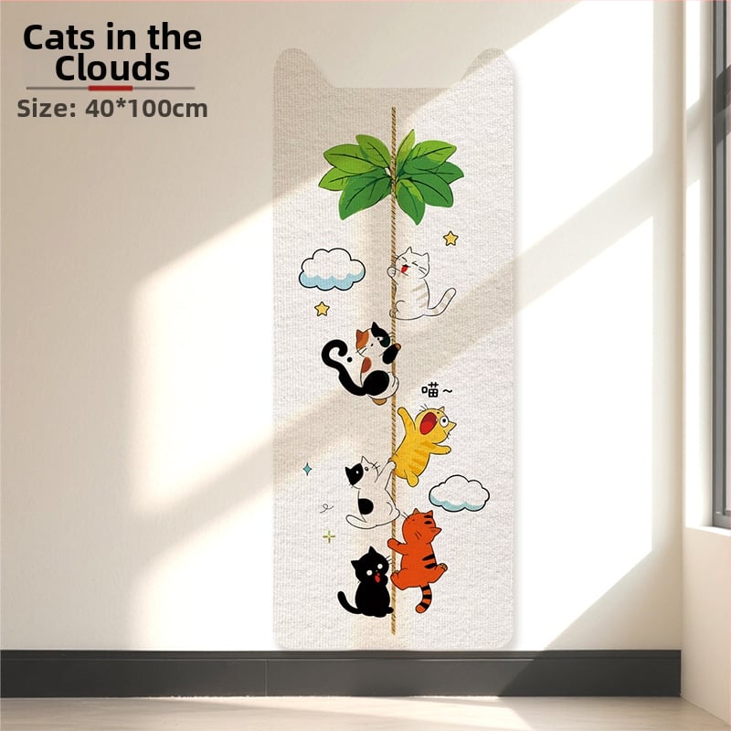 Κατακόρυφη επιτοίχια σανίδα γρατσουνίσματος γάτας με καρτούν σχέδιο, ύφασμα, προστασία επίπλων