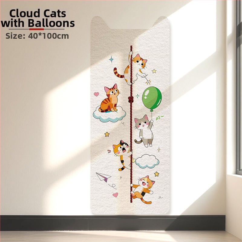 Κατακόρυφη επιτοίχια σανίδα γρατσουνίσματος γάτας με καρτούν σχέδιο, ύφασμα, προστασία επίπλων