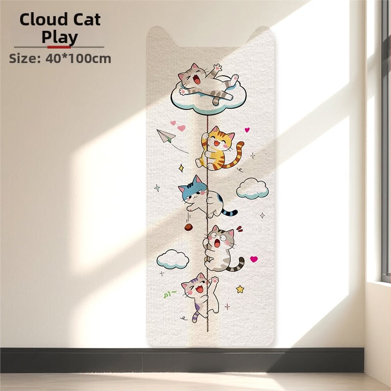 Κατακόρυφη επιτοίχια σανίδα γρατσουνίσματος γάτας με καρτούν σχέδιο, ύφασμα, προστασία επίπλων