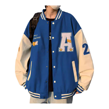 Muška baseball jakna u američkom stilu, podstavljena flisom, 100% poliester, širok kroj, stojeći ovratnik