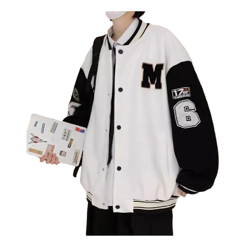 Muška baseball jakna u američkom stilu, podstavljena flisom, 100% poliester, širok kroj, stojeći ovratnik