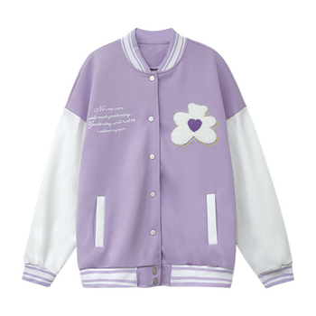 Izšivana jakna s slovima, baseball stil, širok kroj, poliester tkanina, poliester podstava