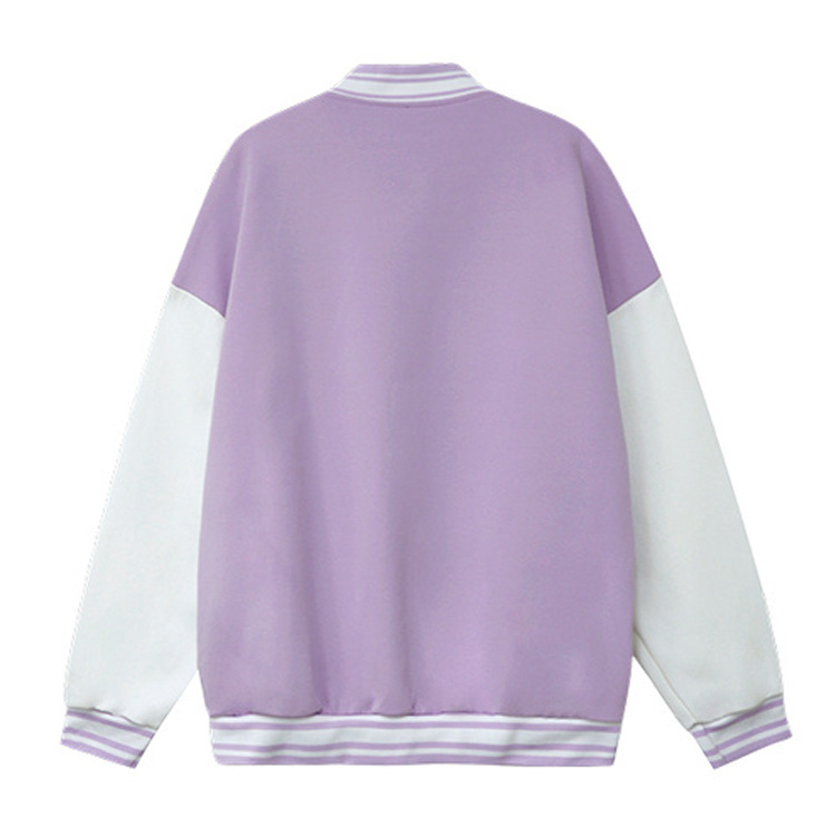 Izšivana jakna s slovima, baseball stil, širok kroj, poliester tkanina, poliester podstava