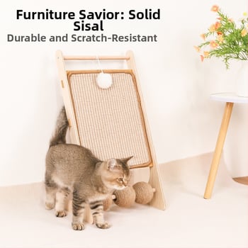Πίνακας γρατσουνίσματος για γάτες — κάθετος L-σχήματος, από συμπαγές ξύλο, ανθεκτικό στη φθορά, αποσπώμενο παιχνίδι, απλό στυλ