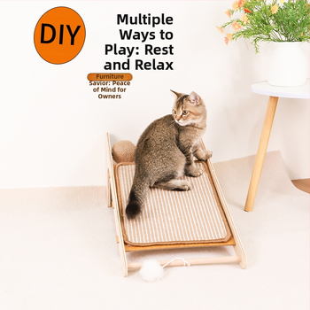 Πίνακας γρατσουνίσματος για γάτες — κάθετος L-σχήματος, από συμπαγές ξύλο, ανθεκτικό στη φθορά, αποσπώμενο παιχνίδι, απλό στυλ
