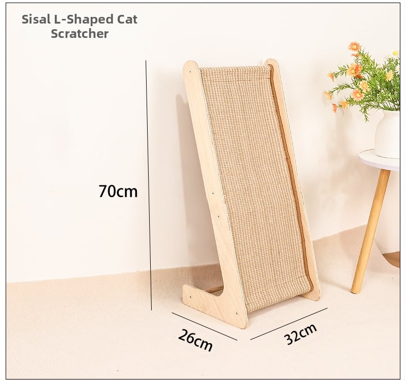 Πίνακας γρατσουνίσματος για γάτες — κάθετος L-σχήματος, από συμπαγές ξύλο, ανθεκτικό στη φθορά, αποσπώμενο παιχνίδι, απλό στυλ